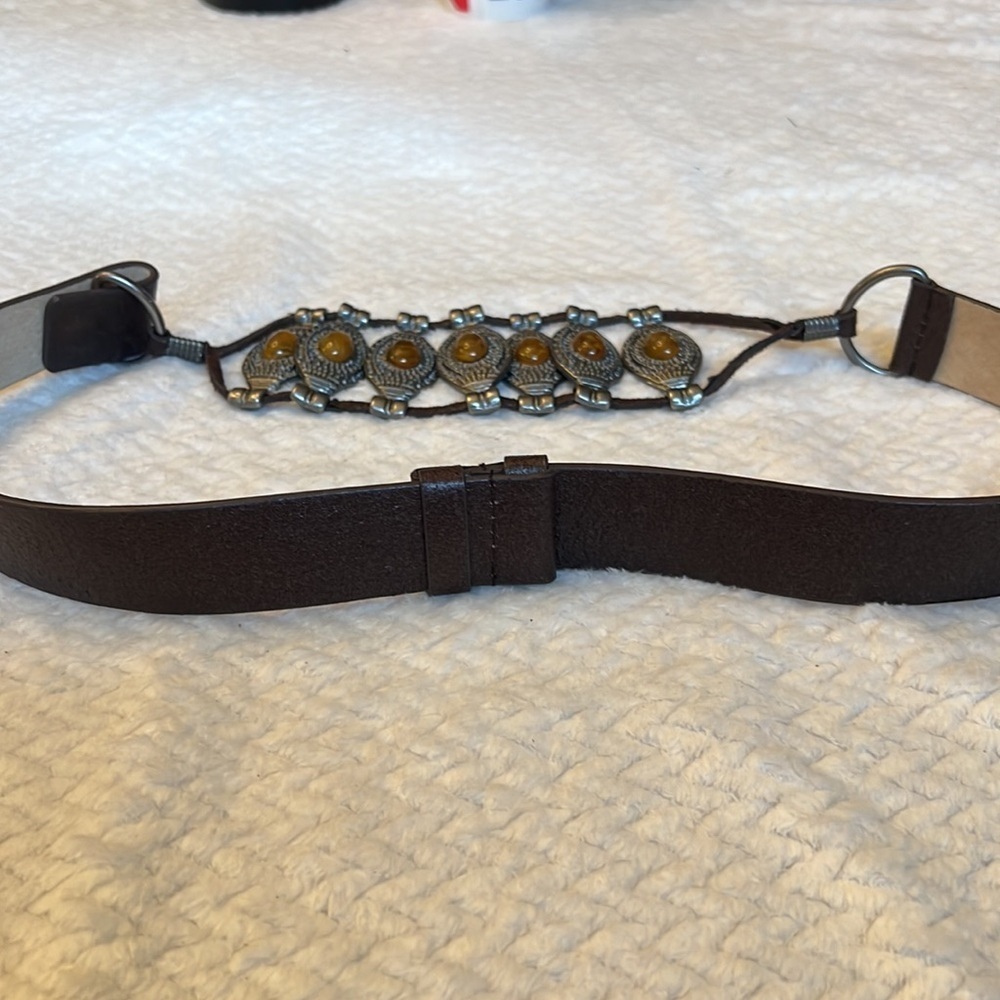 Chico's Brown Leather Lined Belt with Silver Tone Accents Size SM